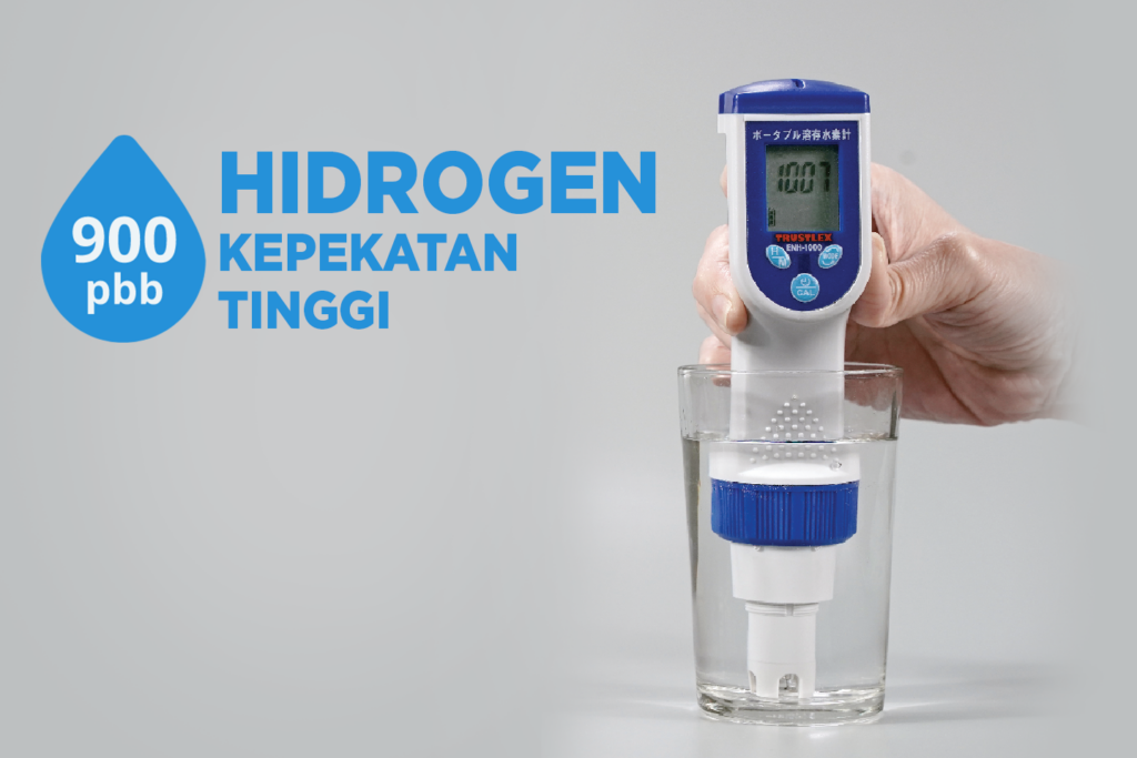 Meter hidrogen terlarut menunjukkan bahawa Hydromi menghasilkan >900ppb kepekatan hidrogen terlarut.